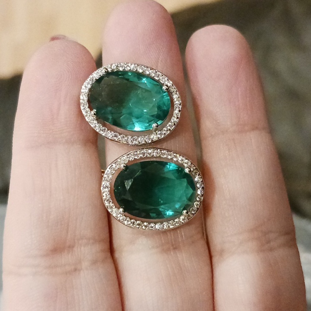 Round Teal Diamond Earrings